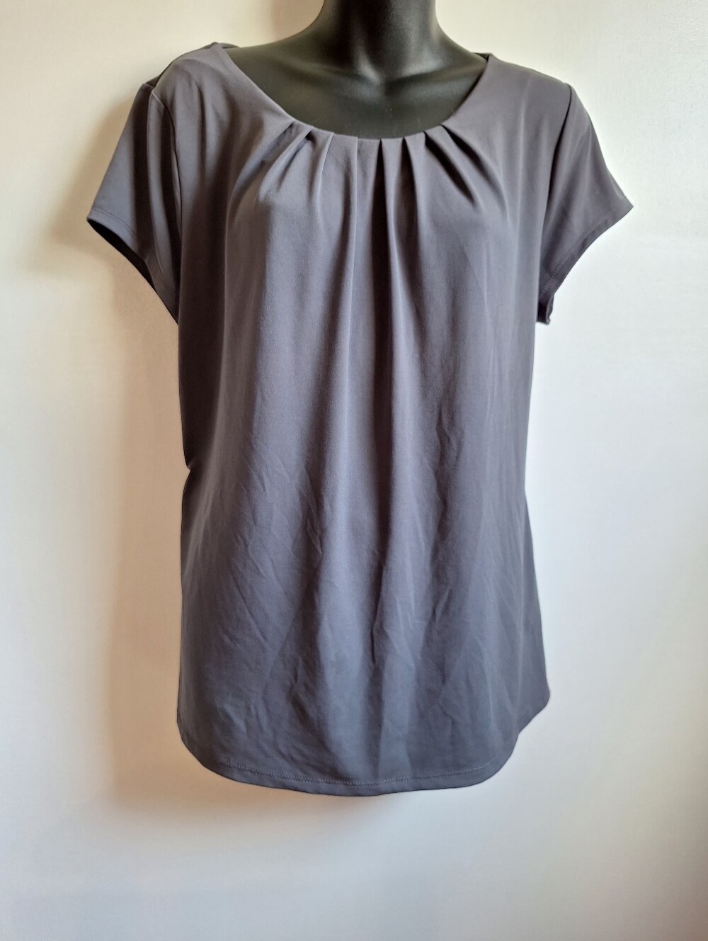Worthington Short-Sleeve Pleated Scoop Neck Top - Charcoal Gray Size Pxl